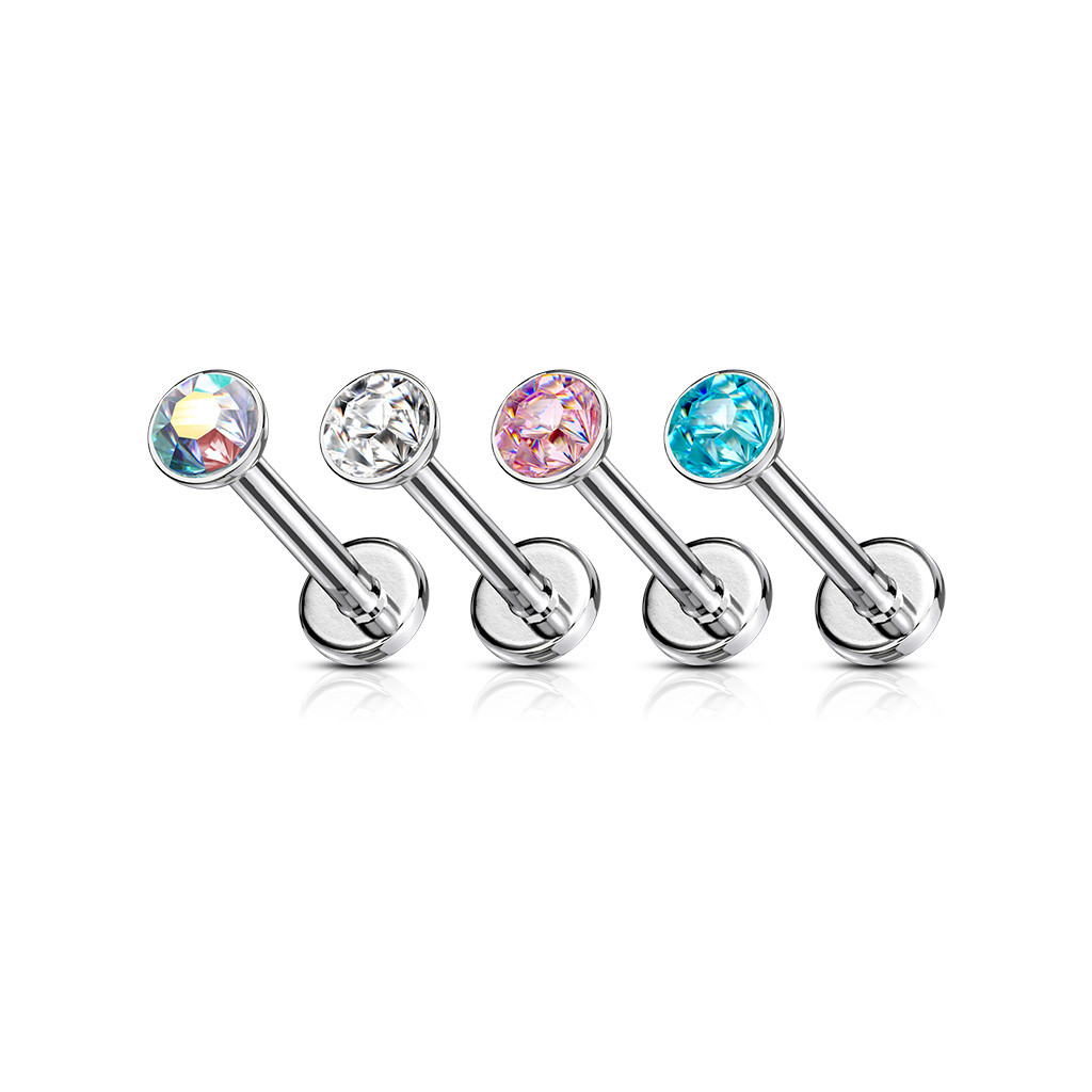 Gem Set Top Push In Threadless 316L Surgical Steel Flat Back Stud for Nose, Labret, Monroe, Cartilage