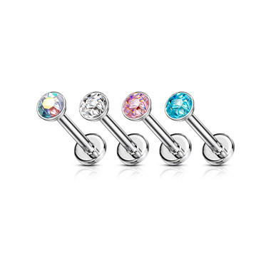 Gem Set Top Push In Threadless 316L Surgical Steel Flat Back Stud for Nose, Labret, Monroe, Cartilage