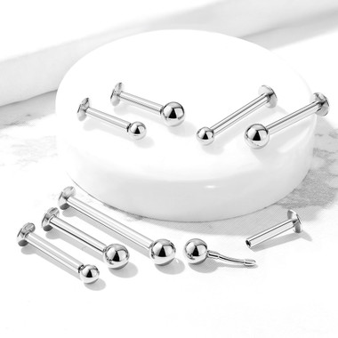 Push In Top Ball 316L Surgical Steel Threadless Labret, Monroe, Flat Back Stud