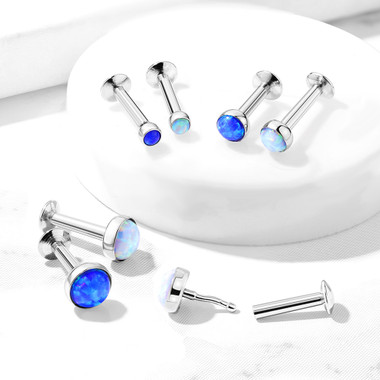 Push In Opal Flat Set Top 316L Surgical Steel Threadless Labret, Monroe, Flat Back Stud