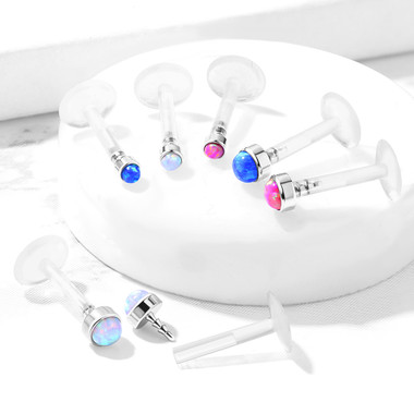 Opal Stone Flat Set 316L Surgical Steel Top Push In Bio Flex Flat Back Studs for Labret, Monroe, Ear Cartilage