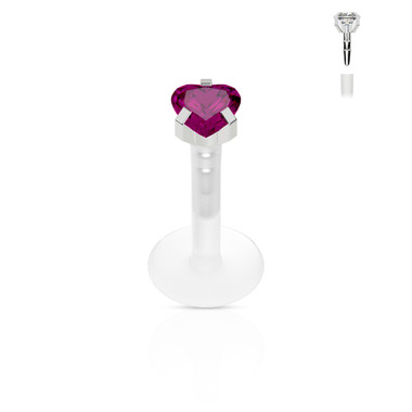 PTFE Flex Labret & Monroe with Prong Set Heart CZ Top