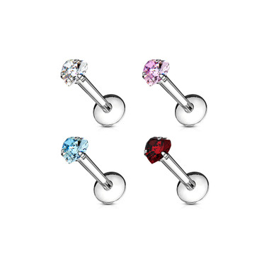 Heart CZ Prong Set Labret 316L Surgical Steel Internally Threaded