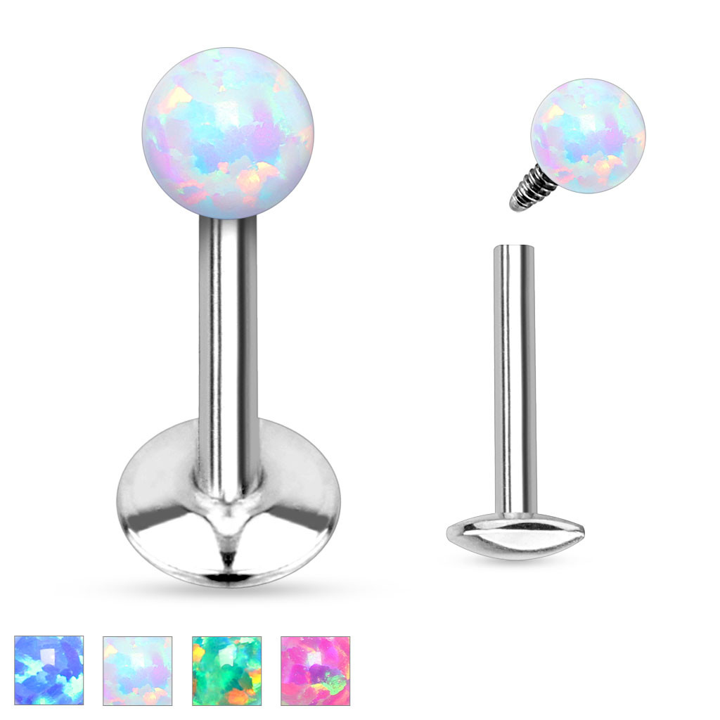 Opal Ball Top Internally Threaded 316L Surgical Steel Labret & Monroe