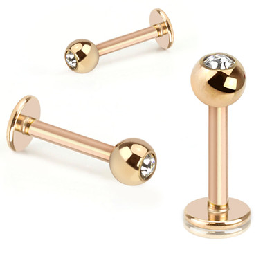 Press Fit Stone Set Ball Rose Gold Plated Over 316L Surgical Steel Labret & Monroe