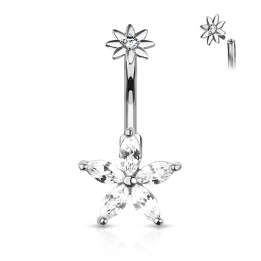 5 Marquise CZ Petals Flower Internally Threaded CZ Center Small Flower Top 316L Surgical Steel Belly Button Navel Ring