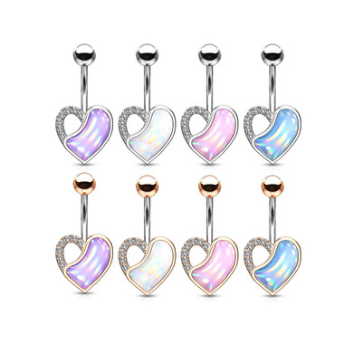 Crystal Paved and IlluminatIng Stone Filled Heart 316L Surgical Steel Belly Button Navel Rings