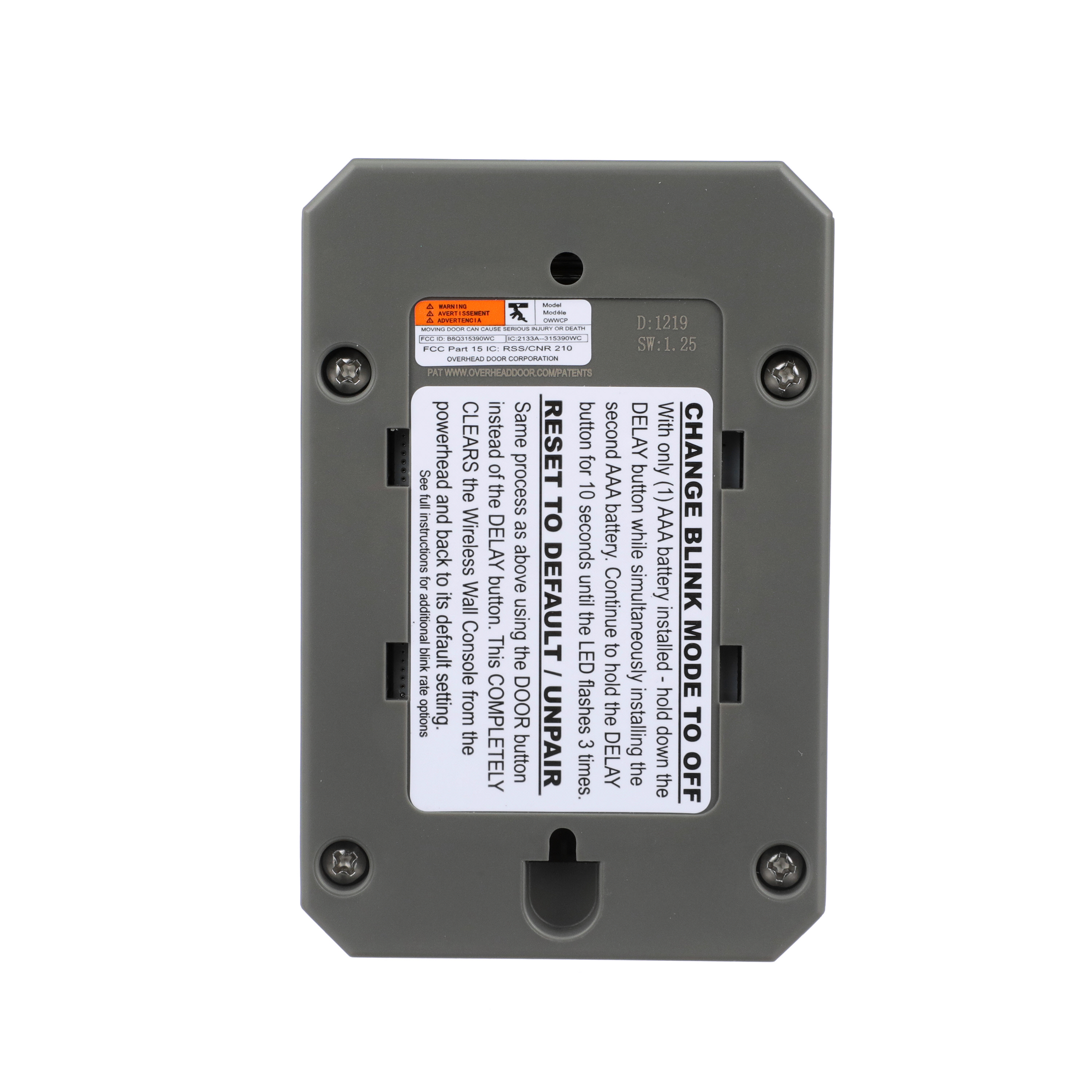 WIRELESS WALL CONSOLE, OVERHEAD DOOR - 39903R - Overhead Door