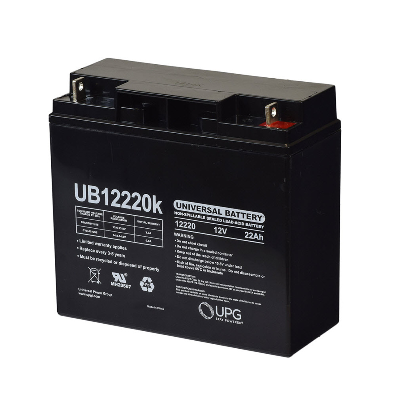 UB12220 - 12 Volts 22Ah -Terminal T4 - SLA/AGM Battery - 40696