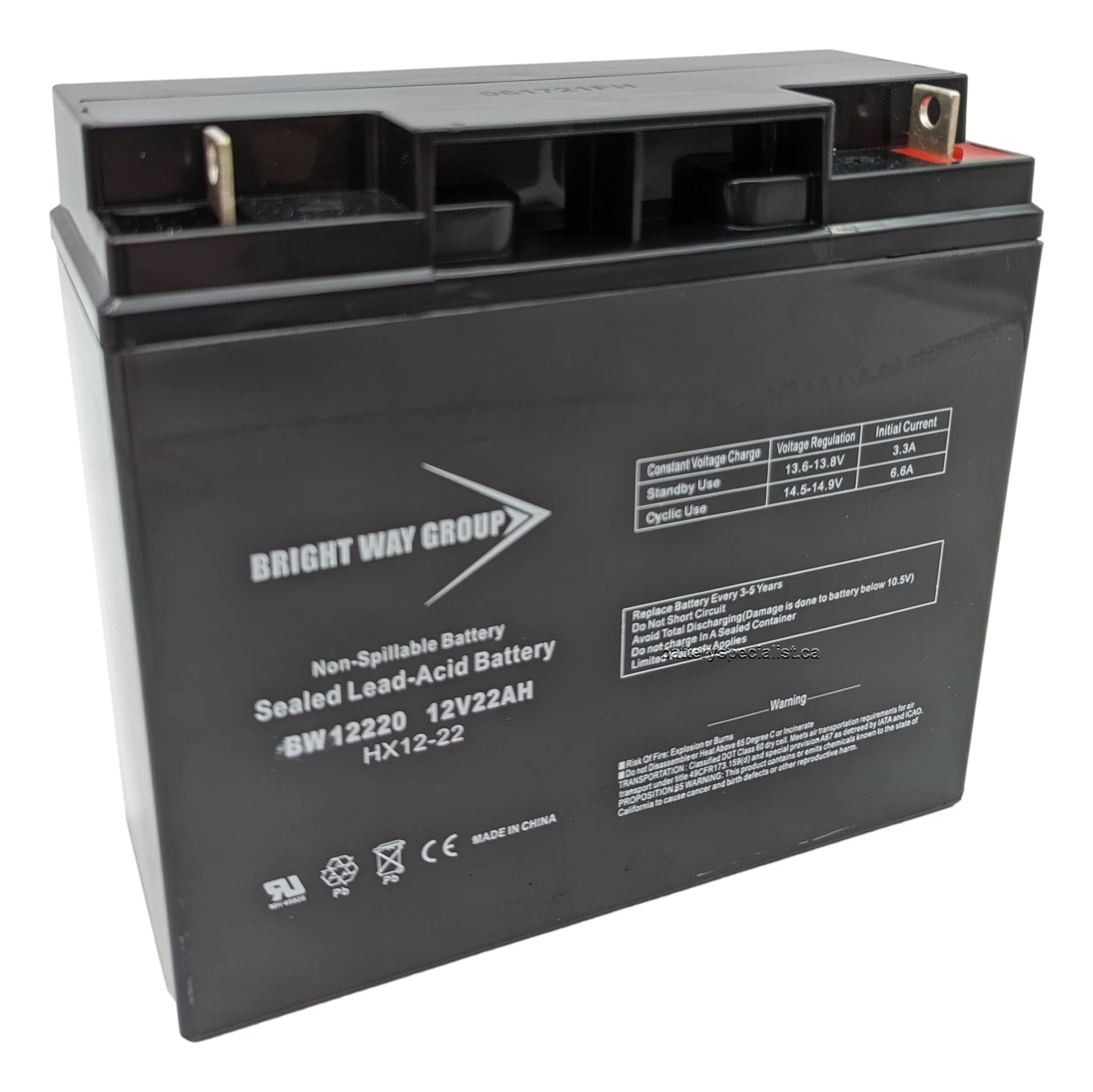 BW12220 - 12 Volts 22Ah -Terminal T4 - SLA/AGM Battery - HX12-22 ...