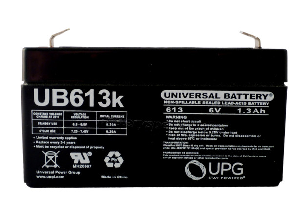 6V 1.3AH Sealed Lead Acid (SLA) Battery for Universal UB613 Front| batteryspecialist.ca