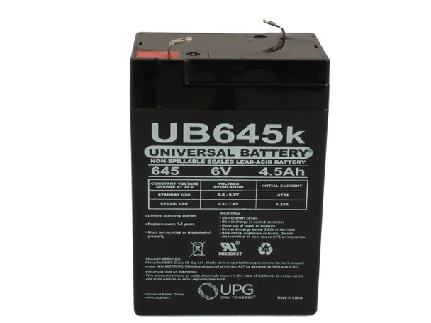 6V 4.5Ah SLA Emergency Exit APC UPS RBC1 Sealed Lead Acid Battery UB645 PS640 - 1 SLA/AGM Battery Front View | Battery Specialist Canada