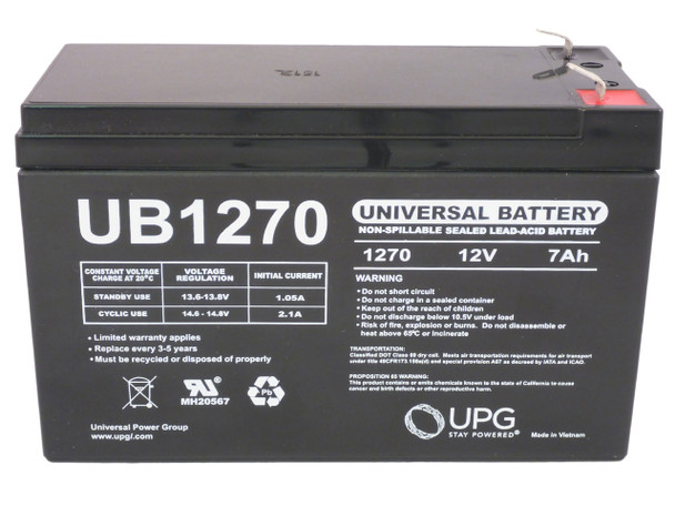 12 Volt 7 AmpH SLA Replacement Battery UT-1270 with F1 Terminal