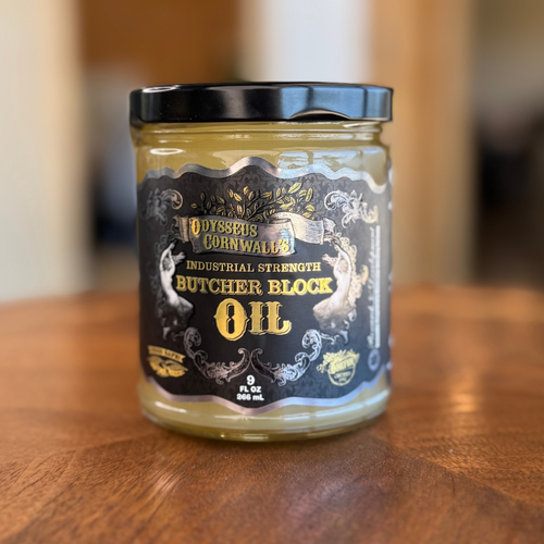 NEW PRODUCT. Pre-Order Today. Odysseus Cornwall's Butcher Block Oil. Get $10 off! Plus, enjoy **free shipping** when you purchase two jars or with any other finish. All orders will ship on November 5-7! Limited Time Promo! NEW PRODUCT. Pre-Order Today. Odysseus Cornwall's Butcher Block Oil. Get $10 off! Plus, enjoy **free shipping** when you purchase two jars or with any other finish. All orders will ship on November 5-7! Limited Time Promo!