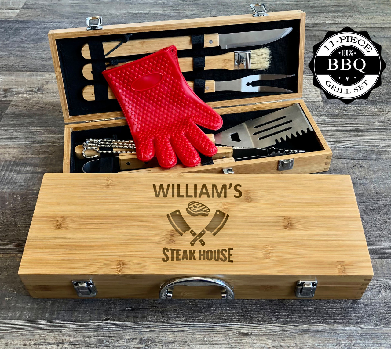 Personalized BBQ Grilling Set  Boyfriend Gift - Chic Makings