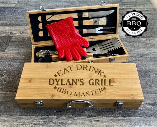 Custom 3 Piece BBQ Grill Set With Wooden Box BBQ Set Grilling