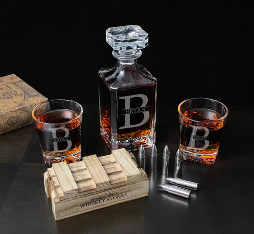 Decanter Set with Glasses & Whiskey Bullet Stones