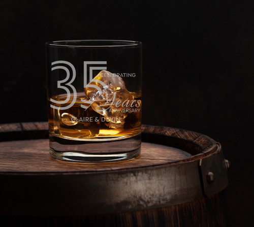 35th Anniversary Round Whiskey Glasses | Anniversary Gift for Couples