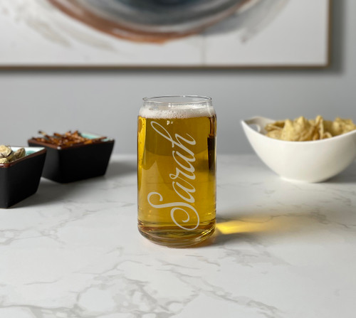 Etched Beer Glasses | Script Font Style Beer Glass