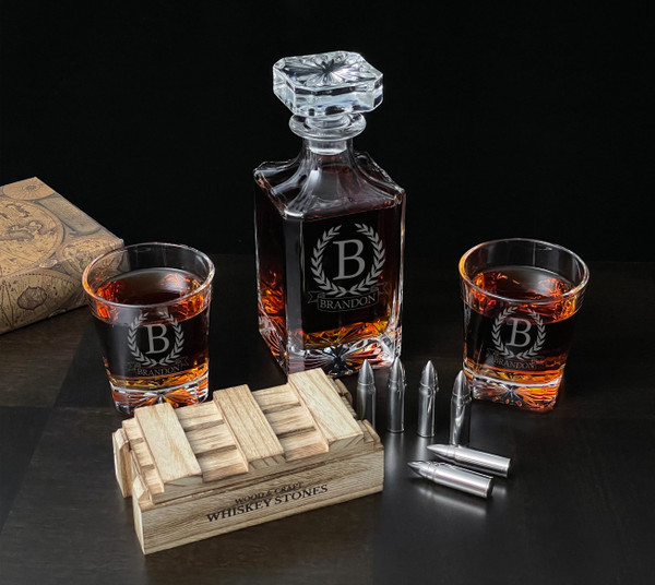 Personalized Decanter Set with Bullet Stones