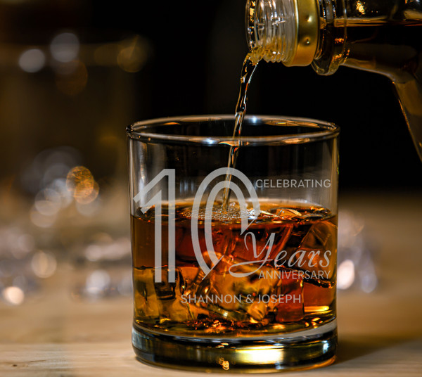 Etched Whiskey Glasses | 10th Year Anniversary Gift for Couples