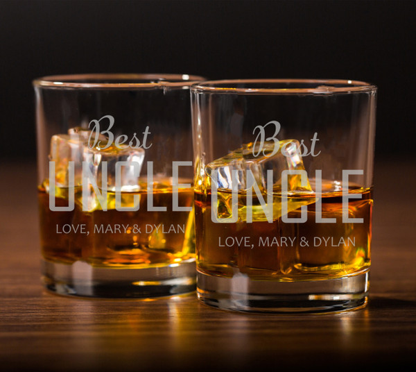 Set of 2 Best Uncle Etched Whiskey Glasses