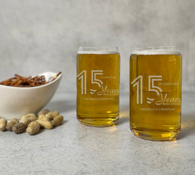 Etched Beer Can Glasses | 15th Wedding Anniversary Gift - Chic Makings