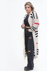 Striped Knitted Long Open Front Cardigan
