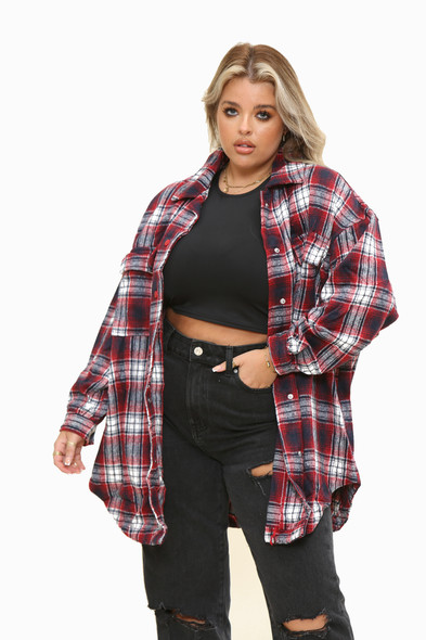 Fleece Check Shirt mid & plus size wholesale fashion