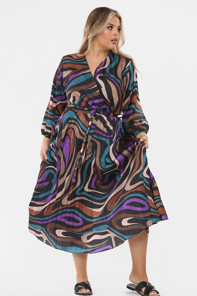 Midaxi Pleated Satin Dress, mid & plus size wholesale fashion