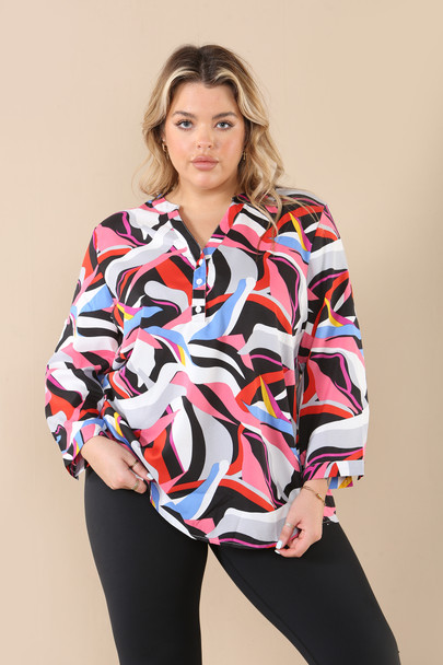 Abstract Print Blouse Top, Mid & Plus Size Wholesale Fashion
