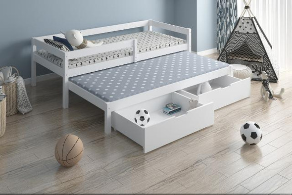  Levi White Wooden Combo Bed Set with Single Bed, Trundle and Storage Drawers 