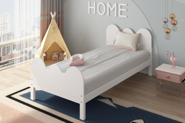  Kids Cloud White Wooden Single Bed Frame 