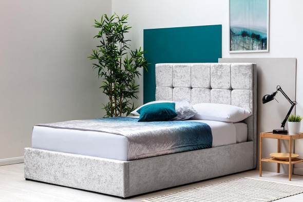  Horwood Silver Crushed Velvet Gas Lift Ottoman Storage Bed Frame - Double / King Sizes 