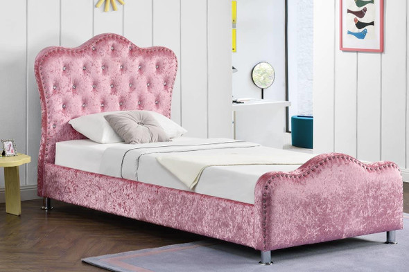  Windsor Princess Pink Crushed Velvet Bed Frame with Under-Bed Storage - Single 