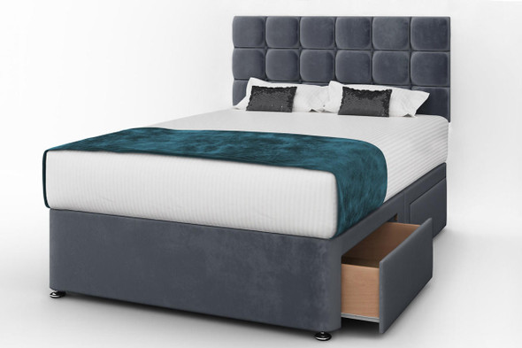  Bexhill Plush Velvet Divan Bed with 2 Side Drawers and Colour Options – All Sizes 