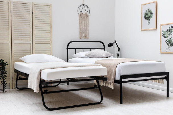  Bourton Modern Black Metal Bed Frame - Single / Guest with Trundle / Small Double / Double / King Size 