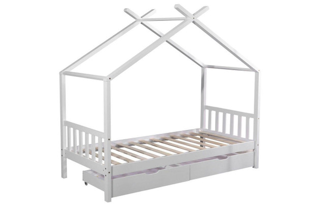  Charlie Kids White Wooden House Bed - Guest Bed / Guest Bed with Trundle 