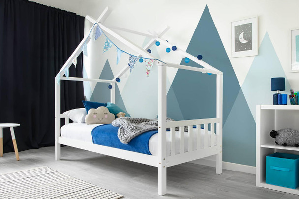  Charlie Kids White Wooden House Bed 
