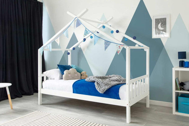  Charlie Kids White Wooden House Bed 