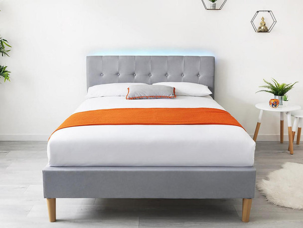  Torton LED Fabric Grey Velvet Fabric Bed 