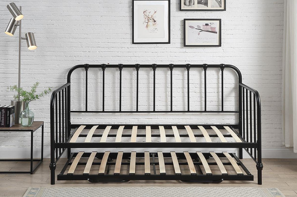  York Modern Industrial Black Metal Day Bed with Guest Bed Trundle Single 3ft 