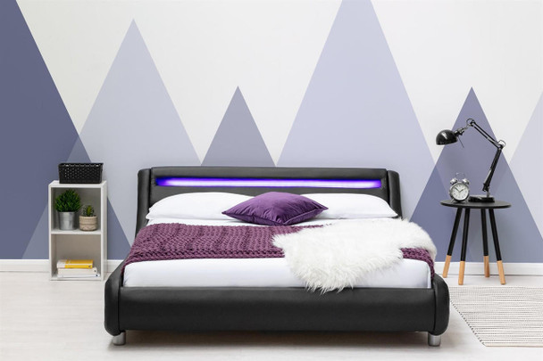  Barcelona Black / White Faux Leather/ Silver Crushed LED Headboard Bed Frame - Single / Small Double / Double / King Size 