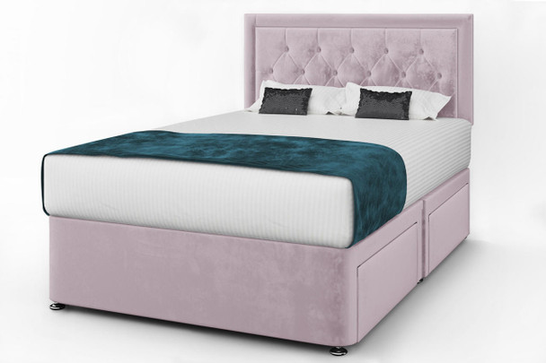  Torver Plush Velvet Divan Bed with Two Side Drawers - Size and Colour Options Available 