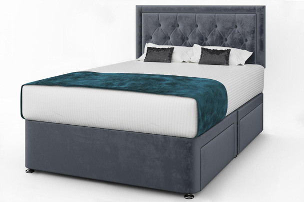  Torver Plush Velvet Divan Bed with Two Side Drawers - Size and Colour Options Available 