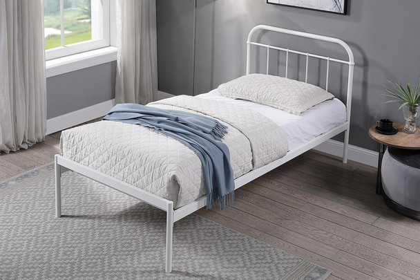  Bourton Modern White Metal Single Bed Frame 3ft 