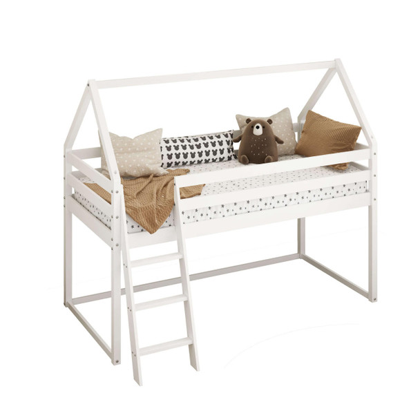  Eli Kids Mid Sleeper Cabin Loft Bed With Underbed Storage Space - White 