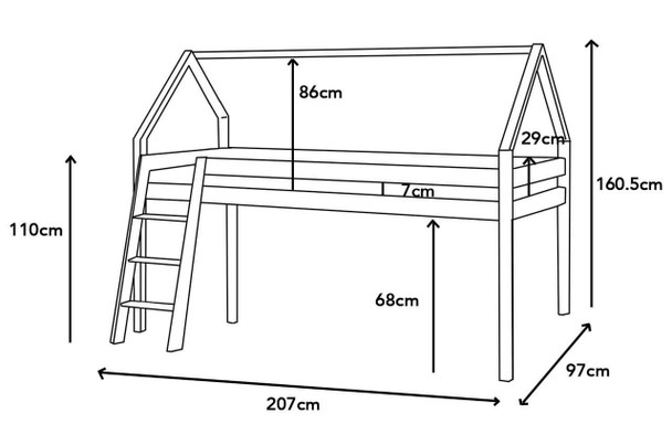  Eli Kids Mid Sleeper Cabin Loft Bed With Underbed Storage Space - White 