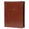 Bonded Leather Two View Menu Cover in brown with a blind debossed logo.