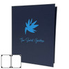 Summit Linen Two View Menu Cover 8.5 x 11 in navy with matte blue foil stamp.